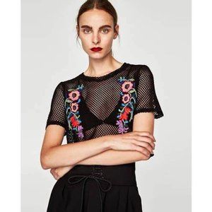 Zara embroidered mesh top NWT